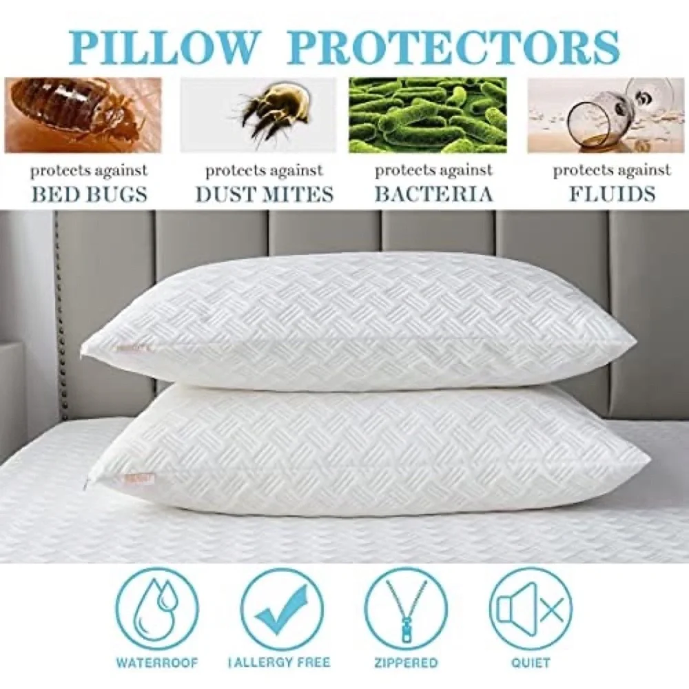 Waterproof Cooling Bamboo Soft Pillowcase Protective Covers Queen Set of 2
